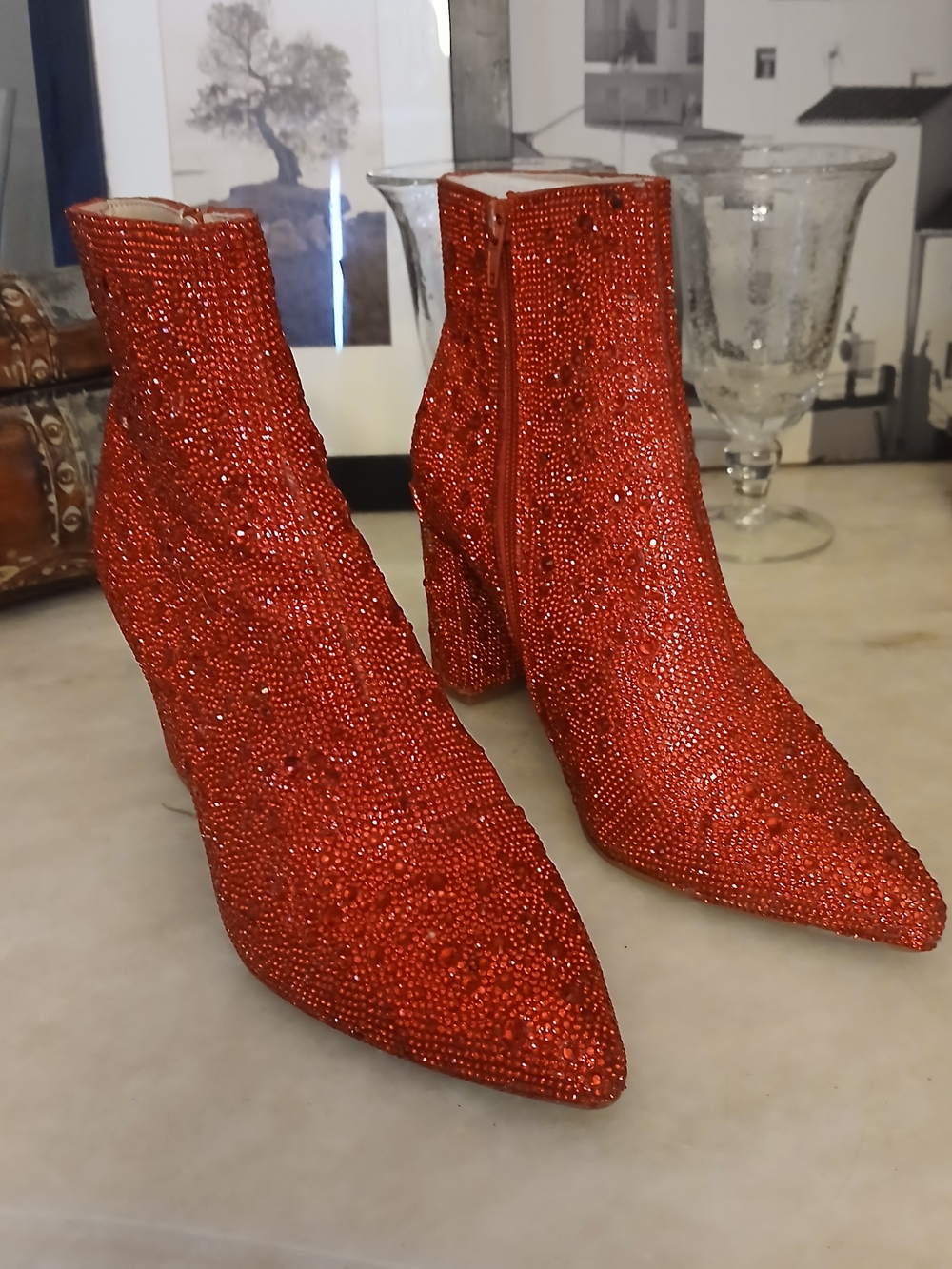 Betsey Johnson Ruby Red Glass Slippers Boots "Cady" 8.5